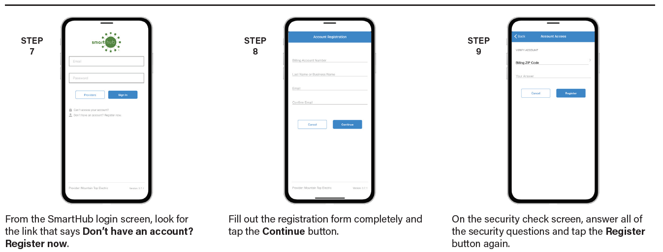 sign up steps 7, 8, 9