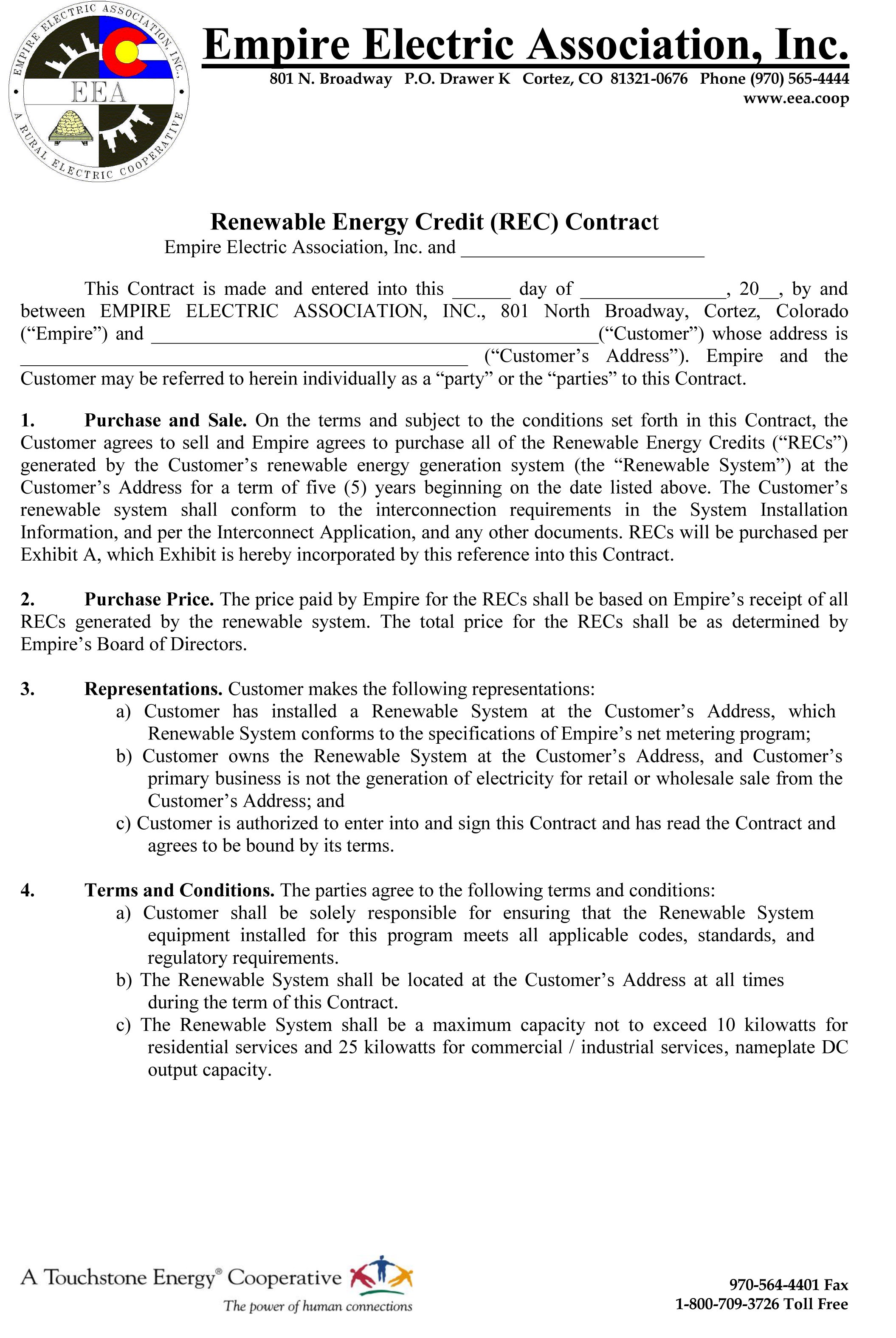 REC Contract First Page